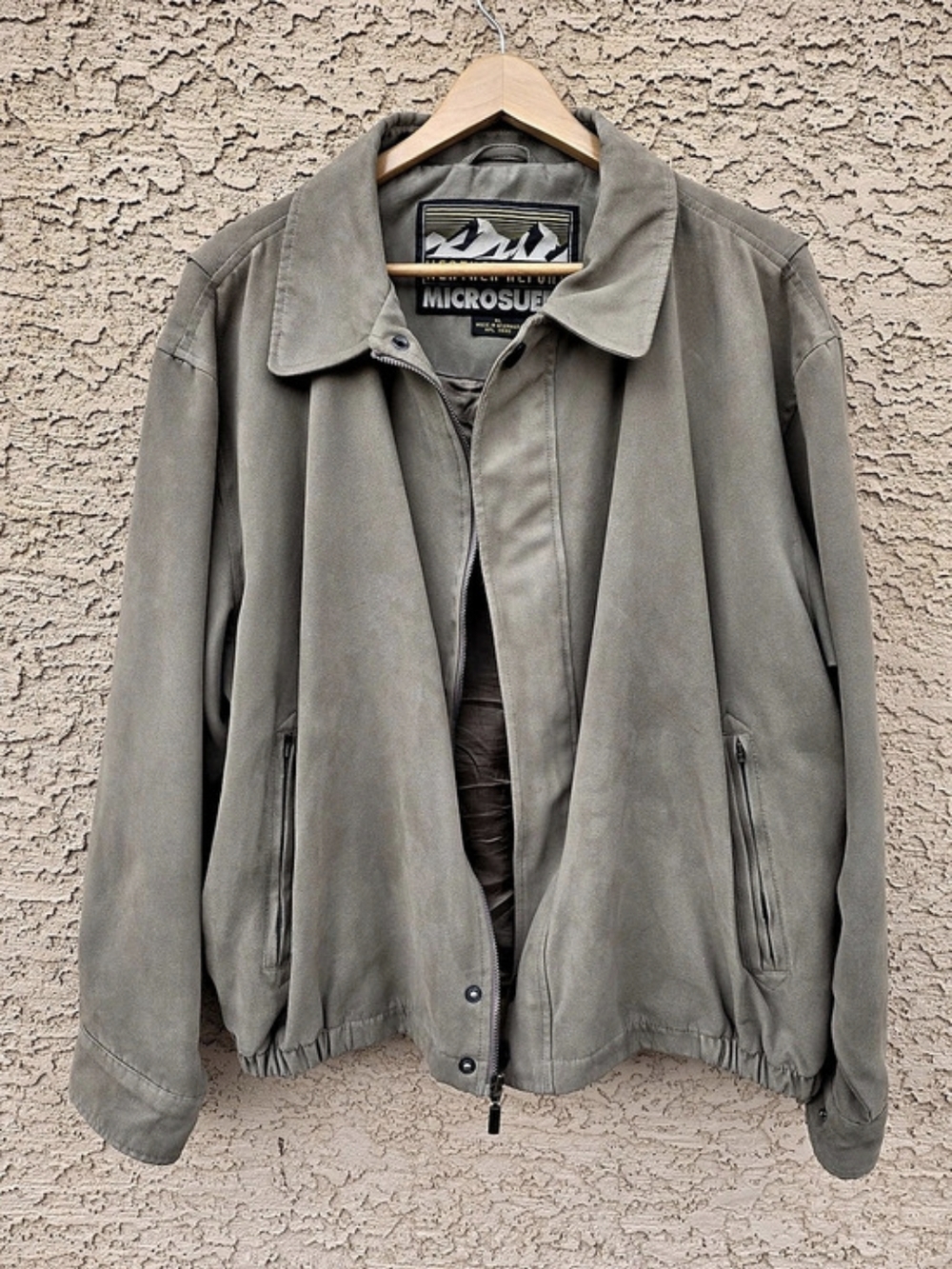 Weather Report Men XL Muted Tan Microsuede Jacket w/ Pockets Zip Vintage Style